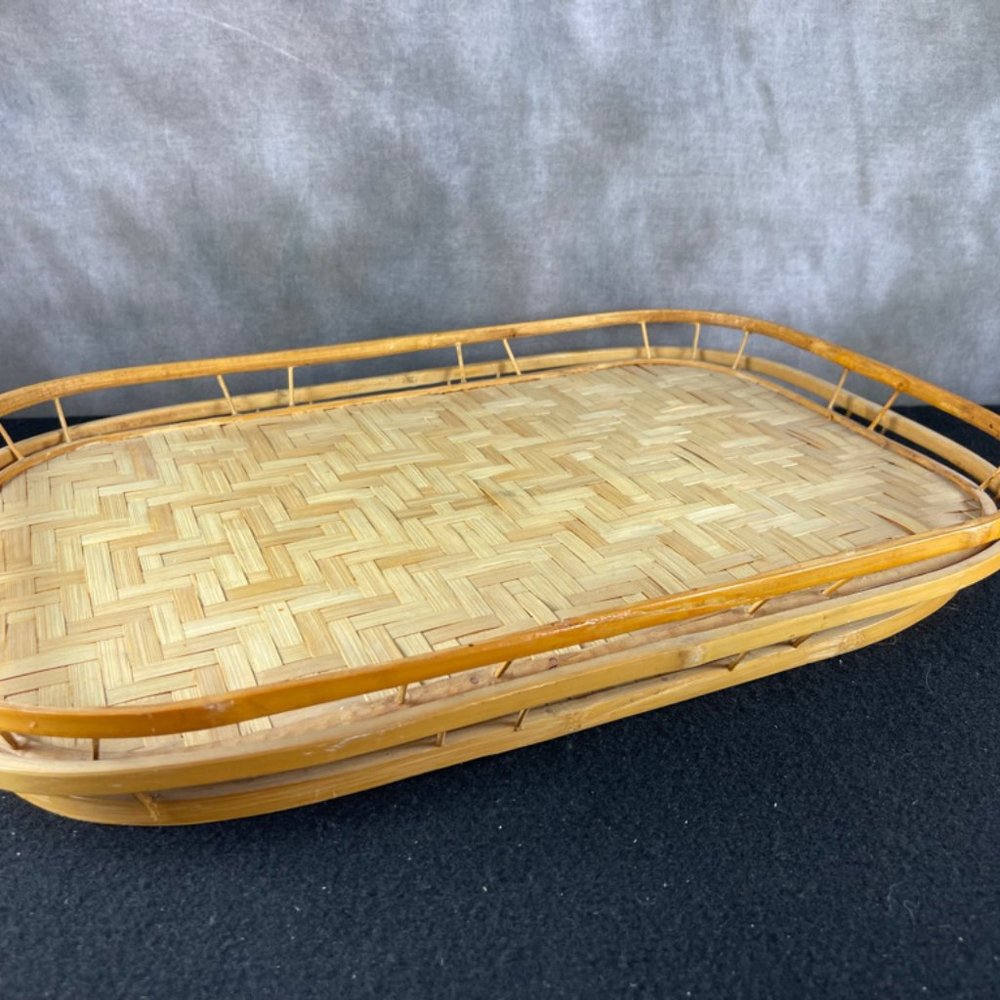 New Large Bamboo Wicker Serving Trays with Handles-Set 2